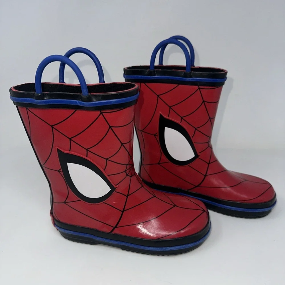 Marvel Spiderman Web Eyes‎ red Blue Rimmed Rain boots Kids Size 9/10